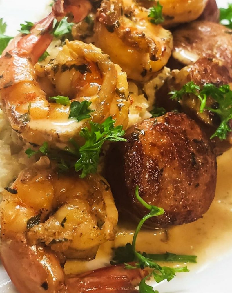 Voodoo Shrimp And Andouille Sausage w/ Pepper Jack Grits – Recipe